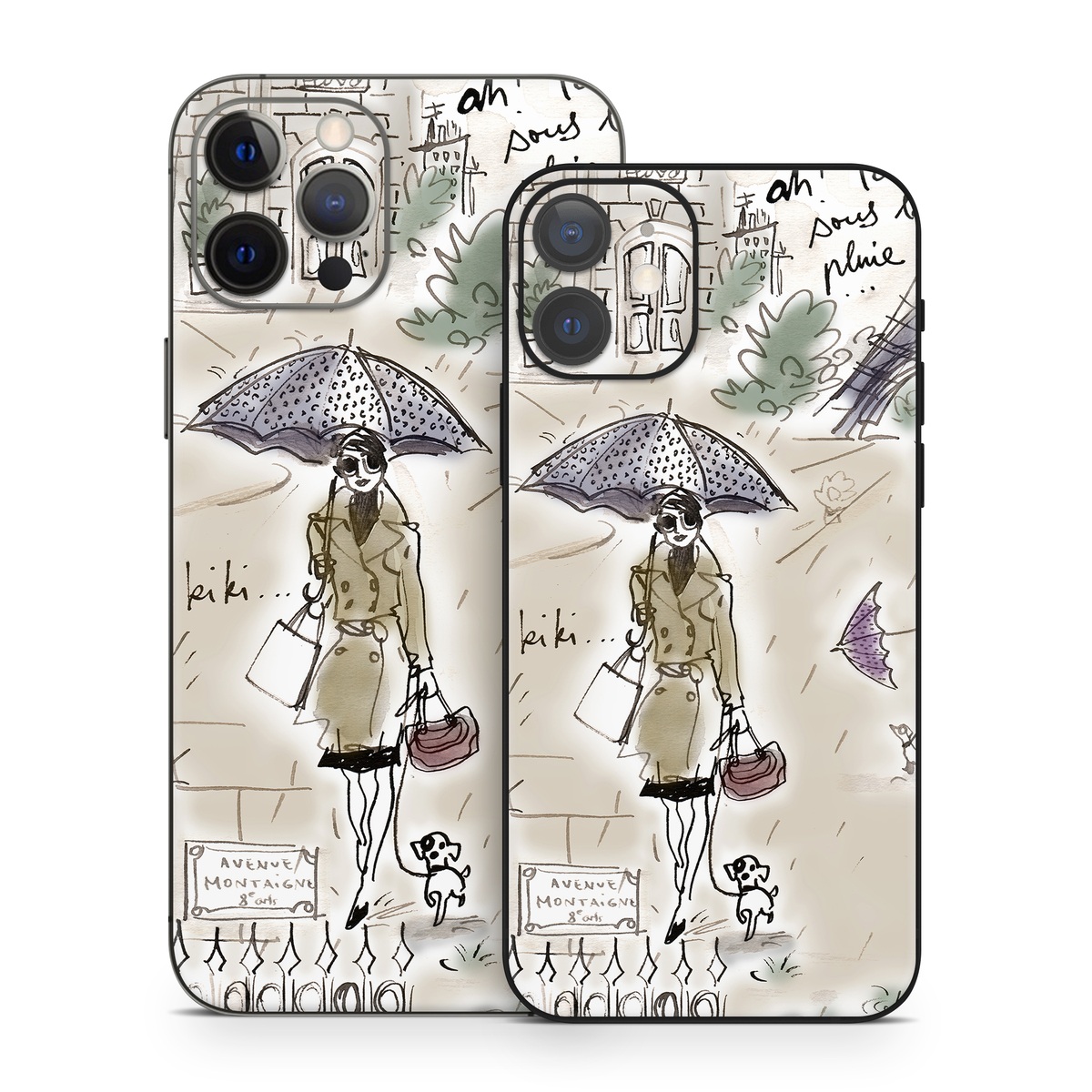iPhone 12 Series Skin design of Cartoon, Umbrella, Illustration, Organism, Art, Fiction, Fictional character, with brown, gray, purple colors