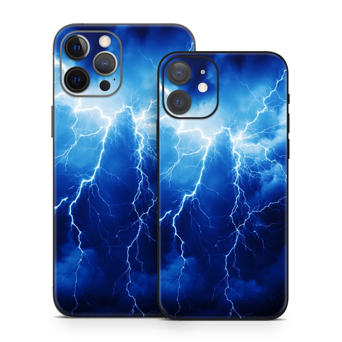 iPhone 12 Series Skin design of Thunder, Sky, Atmosphere, Daytime, Cloud, Water, Lightning, Light, Azure, Natural environment, with black, blue colors