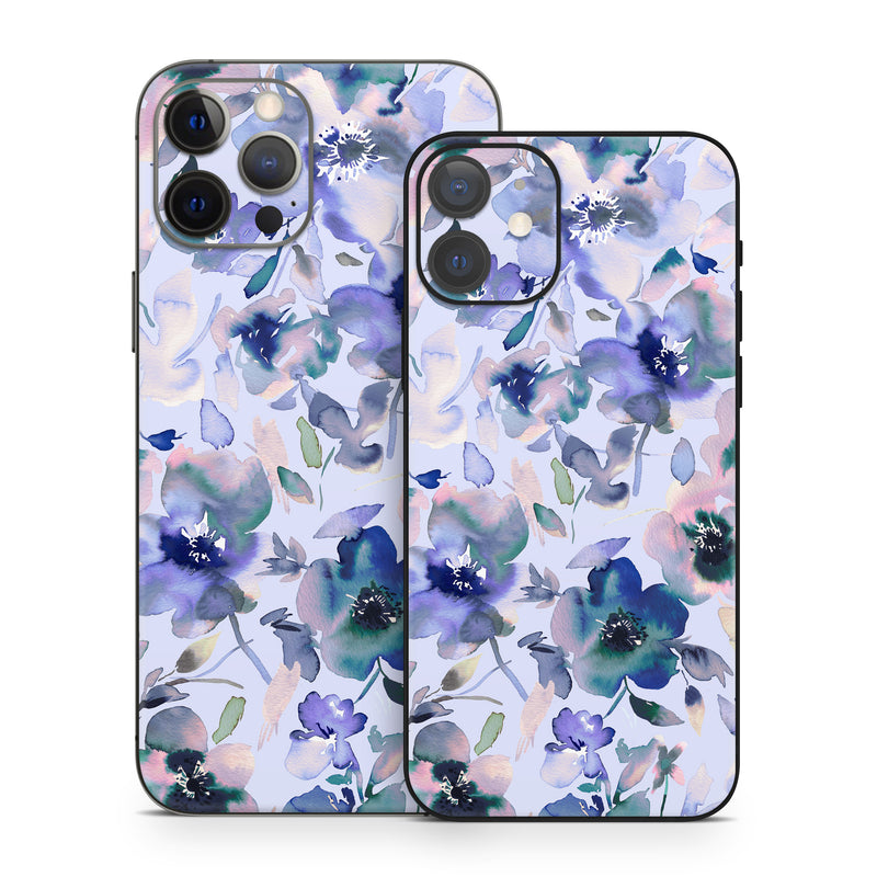 iPhone 12 Series Skin design of Blue, Flower, Petal, Pink, Purple, Wildflower, Watercolor painting, Floral design, Lobelias, Borages, with white, purple, black, pink, green colors