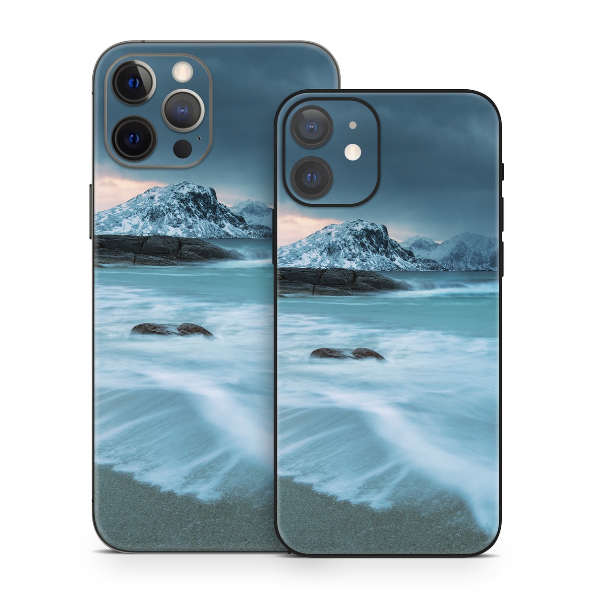 iPhone 12 Series Skin design of Body of water, Sky, Nature, Sea, Ocean, Wave, Blue, Water, Coast, Wind wave, with white, blue, black, orange colors