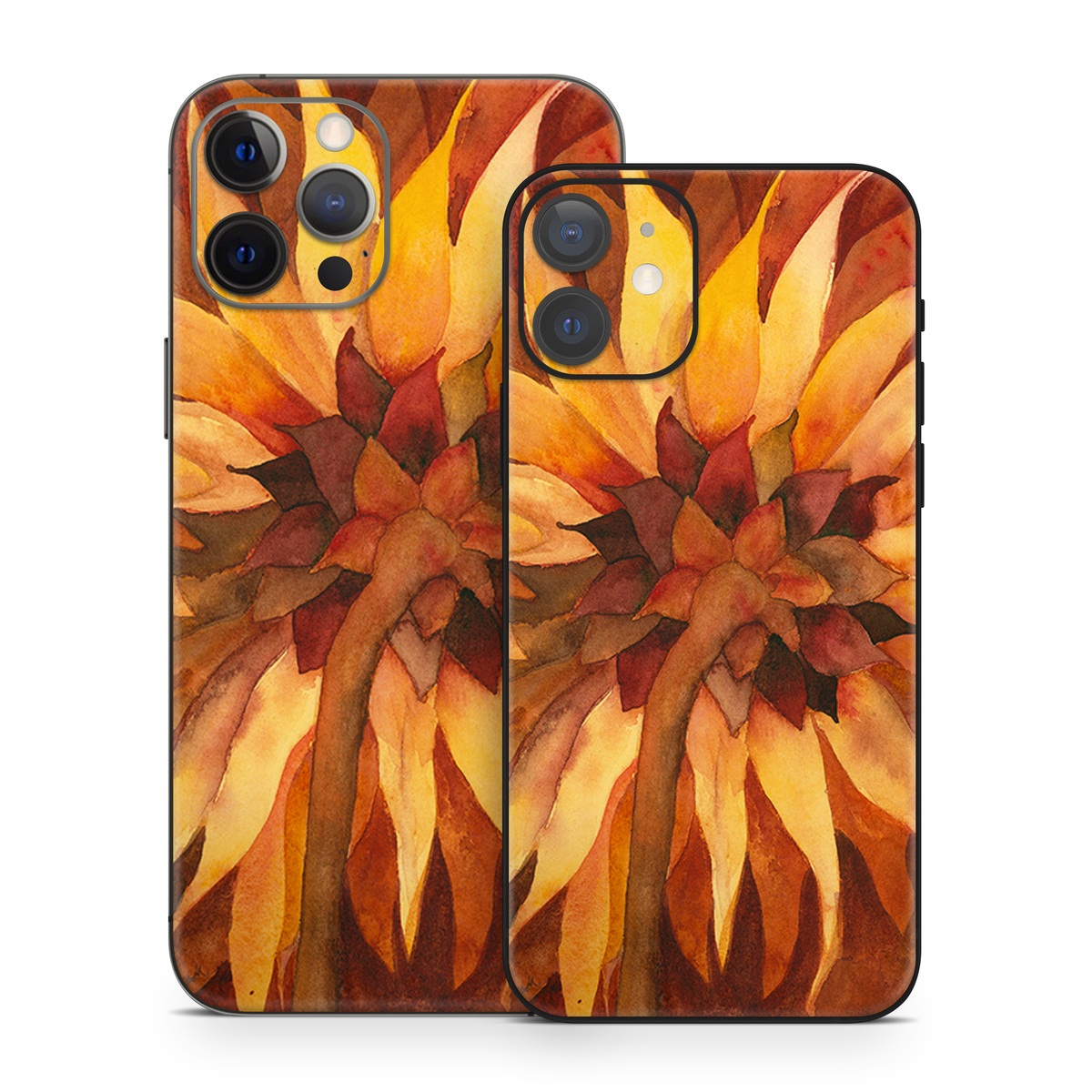 iPhone 12 Series Skin design of Sunflower, Flower, sunflower, Yellow, Painting, Plant, Petal, Still life photography, Flowering plant, Still life, with yellow, brown, orange colors