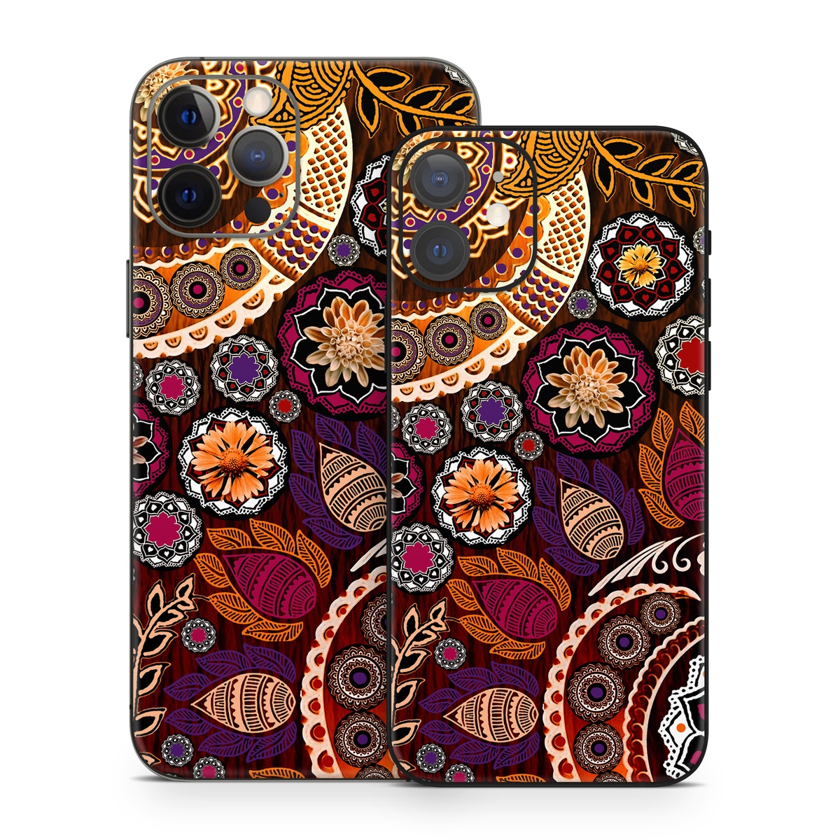 iPhone 12 Series Skin design of Pattern, Motif, Visual arts, Design, Art, Floral design, Textile, Paisley, Tapestry, Circle, with brown, purple, red, white, black colors