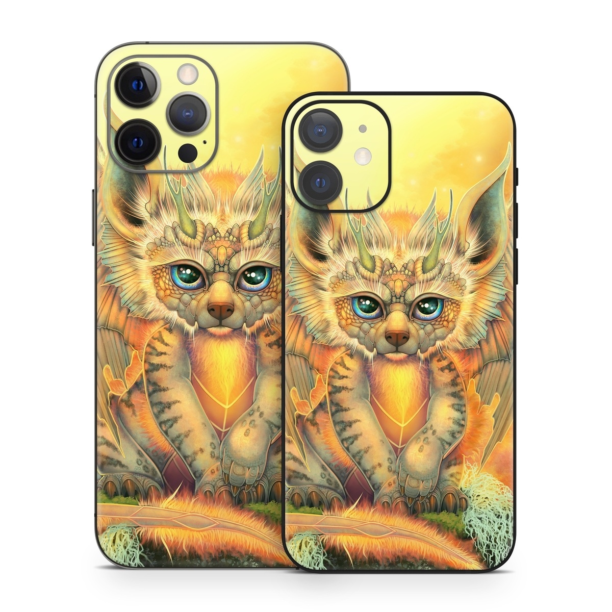 iPhone 12 Series Skin design of Nature, Mammal, Art, Fawn, Owl, Illustration, Tail, Fictional character, Visual arts, Terrestrial animal, with yellow, orange, green, white, black colors