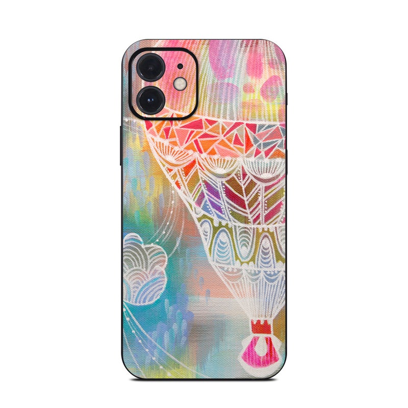 iPhone 12 Series Skin design of Hot air balloon, Balloon, Illustration, Pattern, Vehicle, Aerostat, Hot air ballooning, Graphic design, Art, with blue, red, yellow, pink, white colors