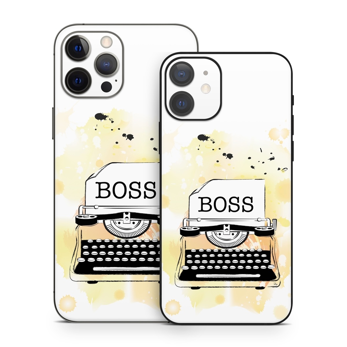 iPhone 12 Series Skin design of Font, Office equipment, Art, Typewriter, Illustration, Graphics, Painting, Eyelash, Logo, Line art, with white, black, yellow, orange colors