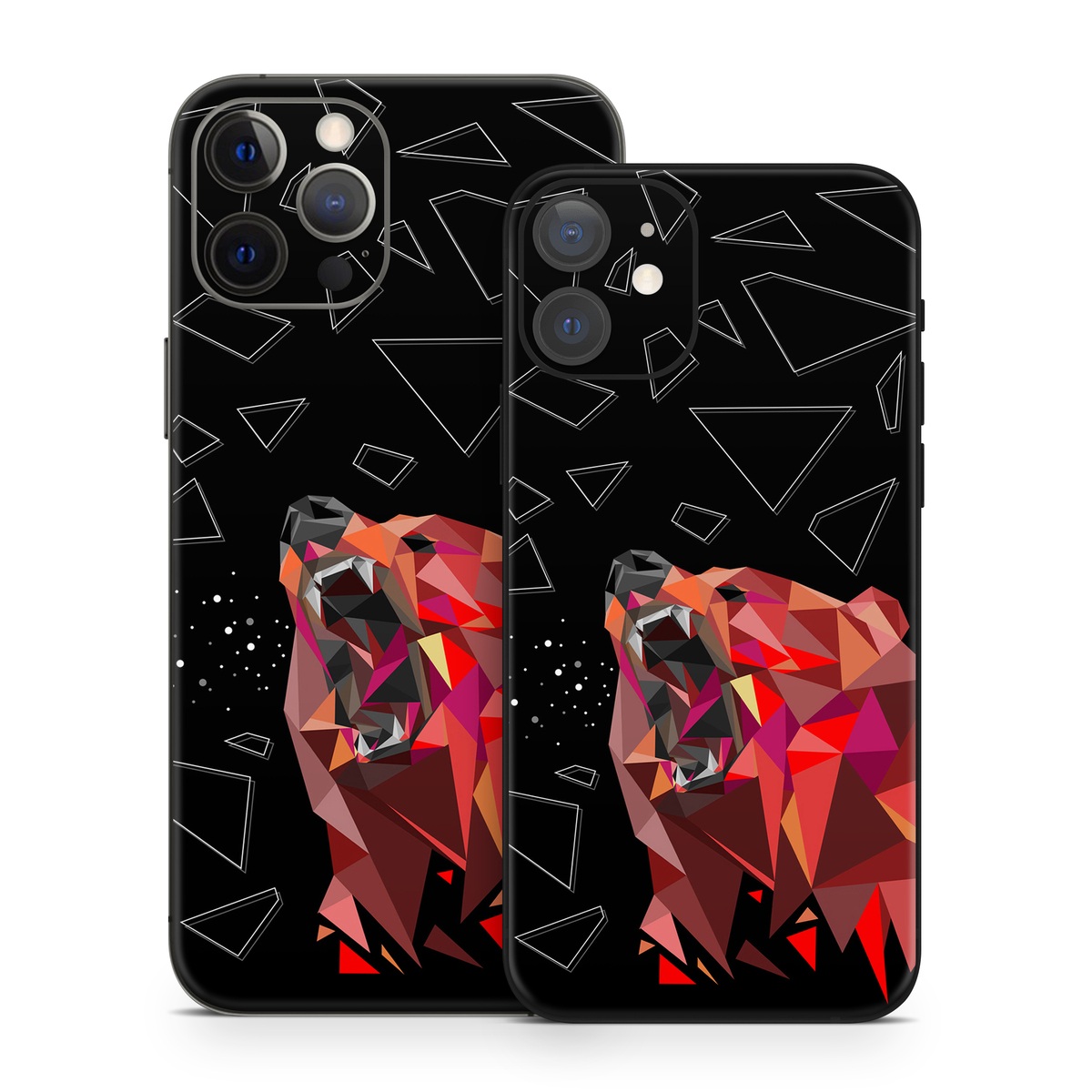 iPhone 12 Series Skin design of Graphic design, Triangle, Font, Illustration, Design, Art, Visual arts, Graphics, Pattern, Space, with black, red colors