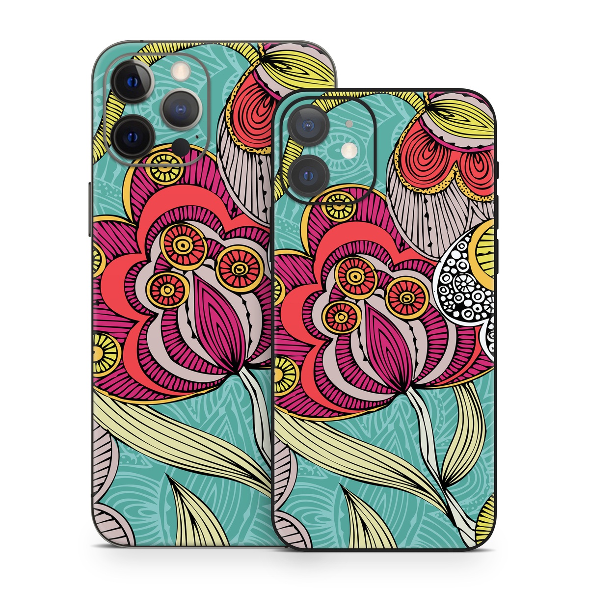 iPhone 12 Series Skin design of Pattern, Visual arts, Motif, Floral design, Design, Art, Plant, Flower, Organism, Textile, with red, yellow, blue, gray, pink colors