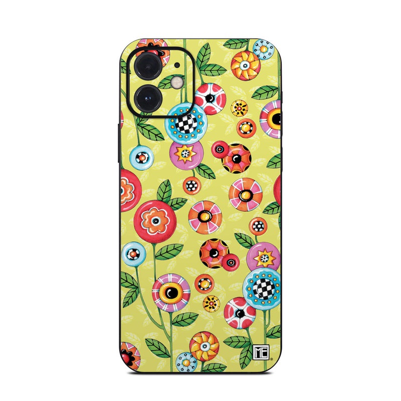 iPhone 12 Series Skin design of Wrapping paper, Pattern, Textile, Design, Visual arts, Wildflower, Art, Plant, Child art, Flower, with green, blue, red, yellow, orange, pink colors