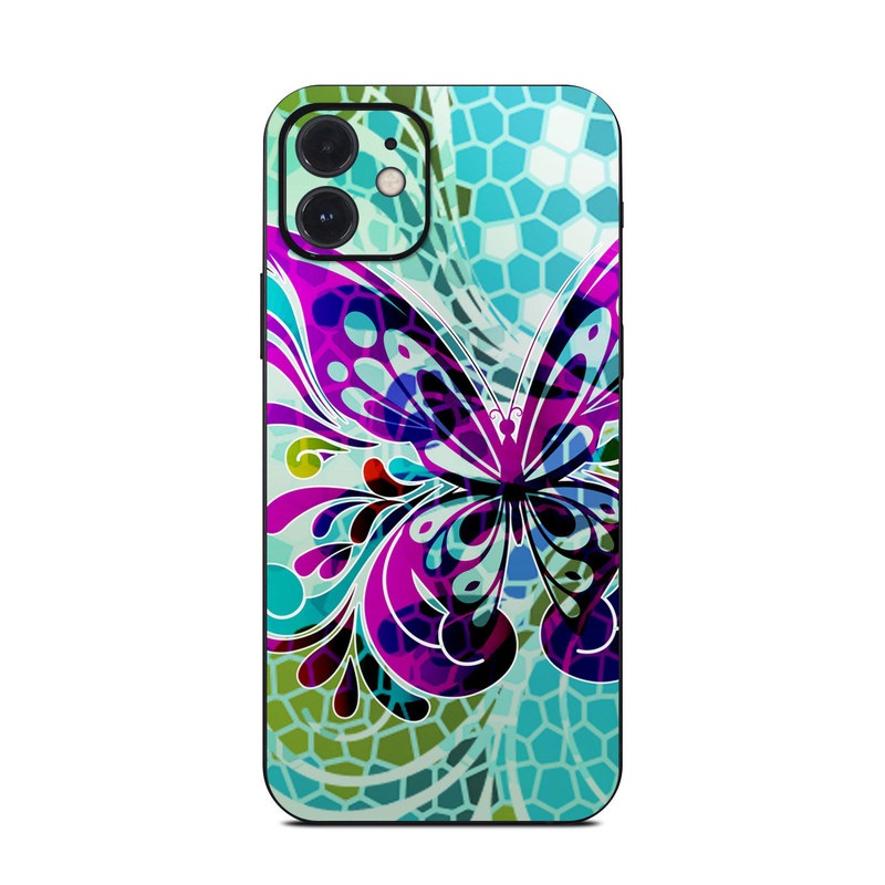 iPhone 12 Series Skin design of Butterfly, Pattern, Insect, Moths and butterflies, Purple, Graphic design, Design, Pollinator, Visual arts, Magenta, with blue, green, purple colors