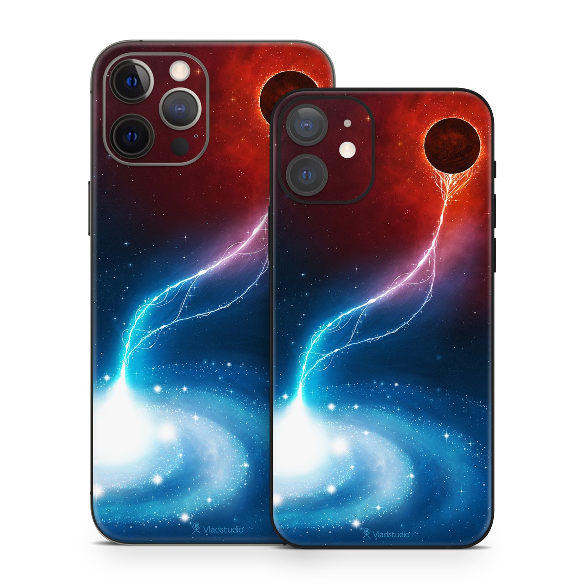 iPhone 12 Series Skin design of Outer space, Atmosphere, Astronomical object, Universe, Space, Sky, Planet, Astronomy, Celestial event, Galaxy, with blue, red, black colors