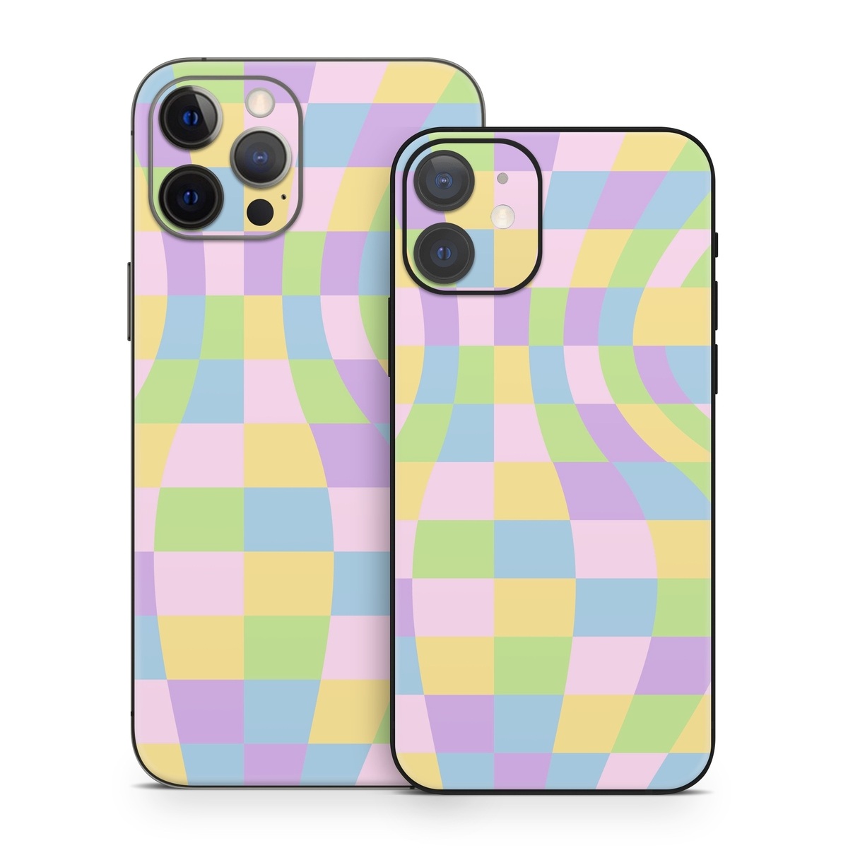 iPhone 12 Series Skin design of Rectangle, Azure, Textile, Art, Painting, Violet, Pink, Font, Aqua, Material property, with pink, yellow, purple, blue, green colors