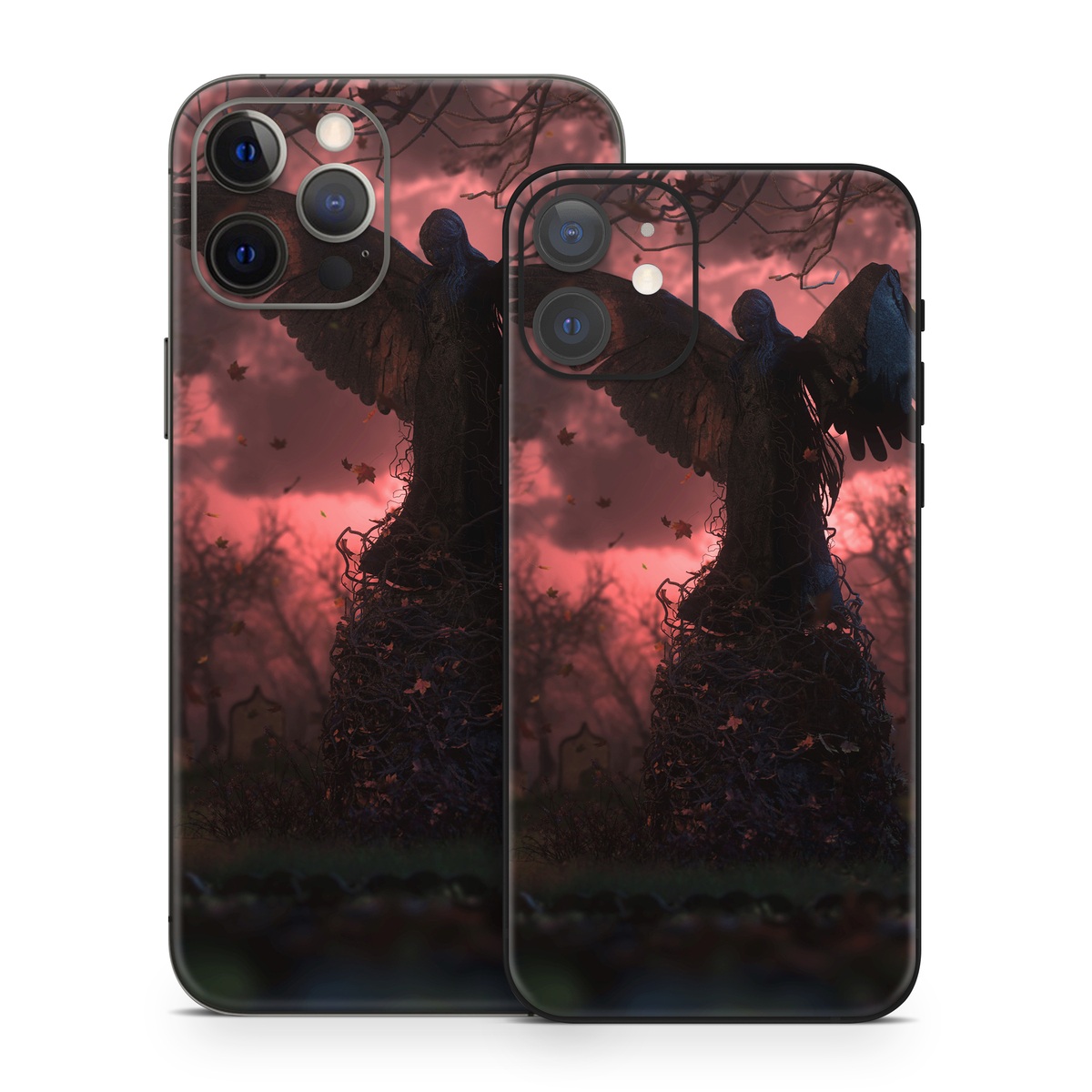 iPhone 12 Series Skin design of Nature, Sky, Atmospheric phenomenon, Tree, Atmosphere, Darkness, Night, Screenshot, Cg artwork, Fictional character, with black, red colors