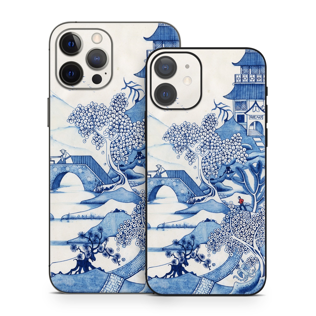 iPhone 12 Series Skin design of Blue, Blue and white porcelain, Winter, Christmas eve, Illustration, Snow, World, Art, with blue, white colors