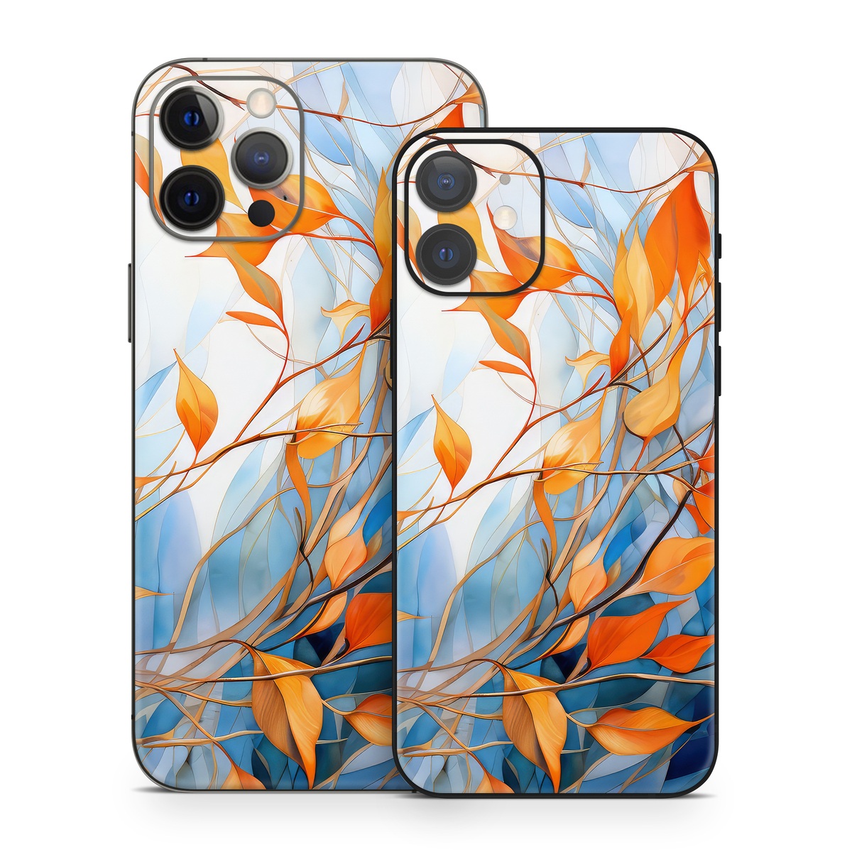 iPhone 12 Series Skin design of Plant, Amber, Twig, Branch, Orange, Vegetation, Natural landscape, Tree, Woody plant, Deciduous, with yellow, orange, red, blue, white, purple colors