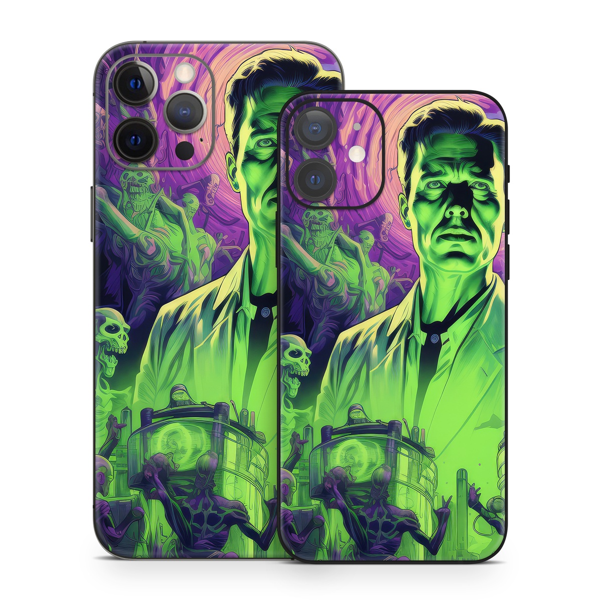 iPhone 12 Series Skin design of Art, Cool, Fictional character, Illustration, Painting, Electric blue, Visual arts, Artist, Event, Drawing, with black, green, purple colors