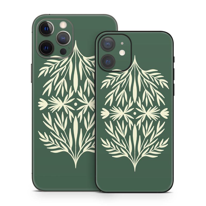 iPhone 12 Series Skin design of Plant, Terrestrial plant, Art, Triangle, Symmetry, Pattern, Electric blue, Graphics, Grass, Visual arts, with green, white colors