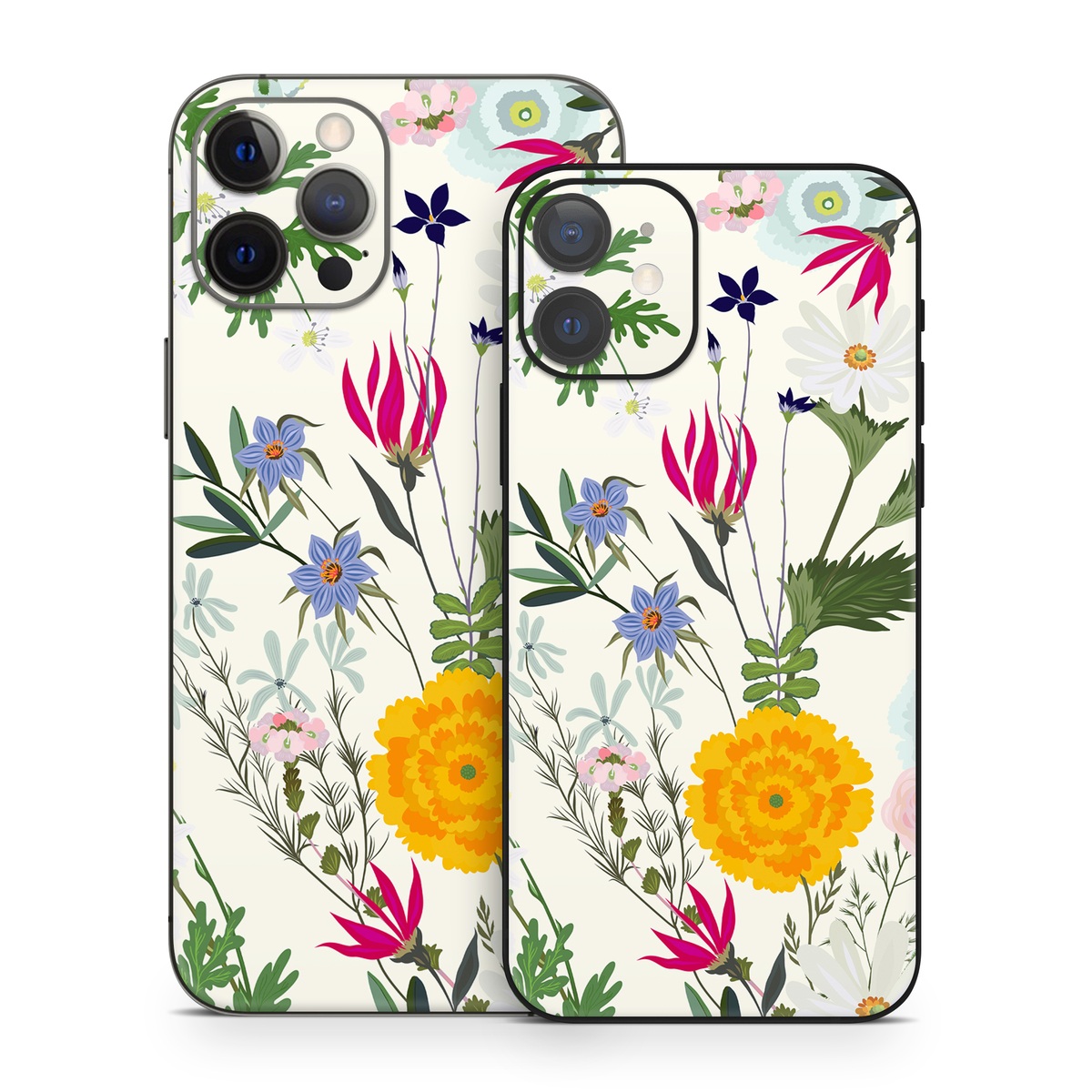 iPhone 12 Series Skin design of Flower, Wildflower, chamomile, Floral design, Plant, camomile, Botany, Clip art, Cut flowers, Daisy, with white, green, pink, orange, yellow, red colors