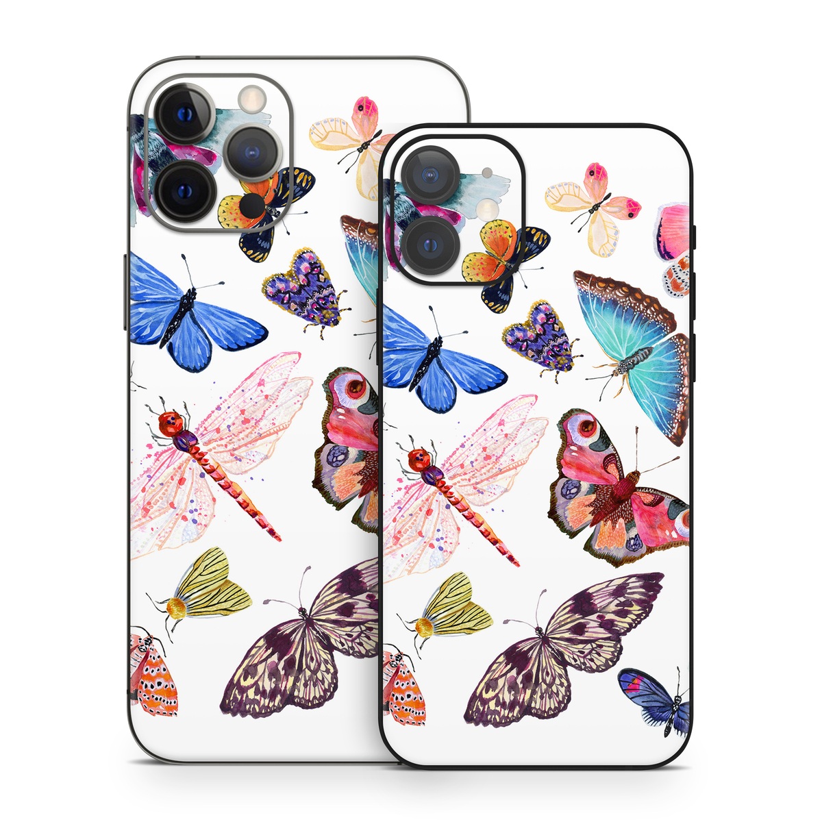 iPhone 12 Series Skin design of Butterfly, Pollinator, Insect, Arthropod, Organism, Moths and butterflies, Art, Symmetry, Wing, Illustration, with white, blue, green, red, yellow, orange, pink, brown, purple colors