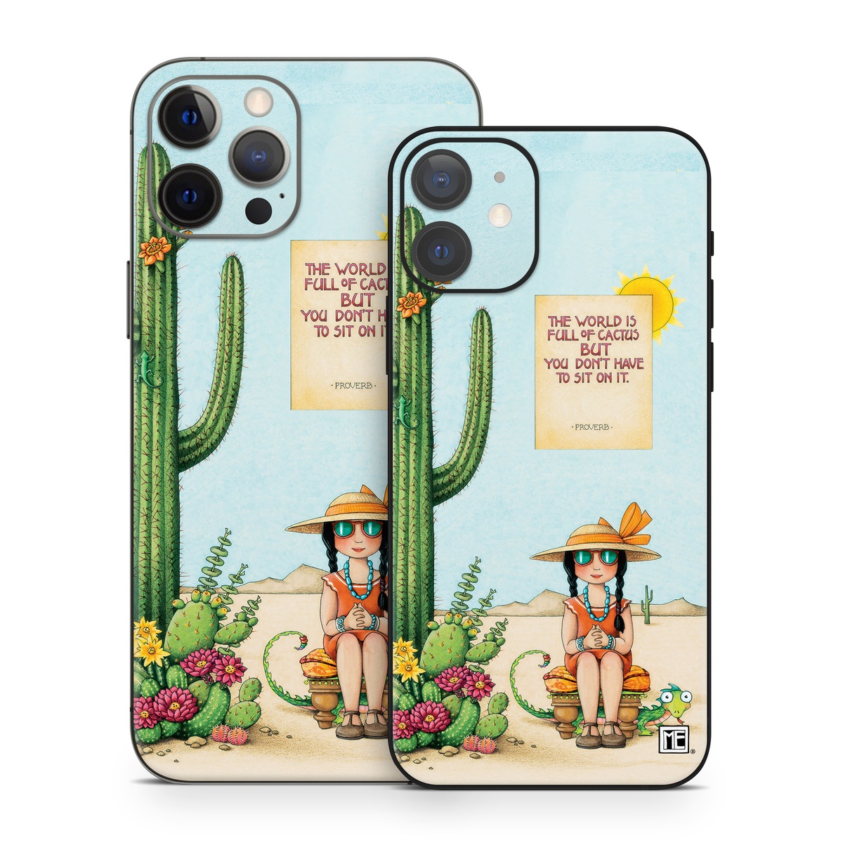 iPhone 12 Series Skin design of Cartoon, Cactus, Illustration, Animated cartoon, Plant, Vegetable, Fictional character, Art, with green, yellow, pink, orange, brown colors