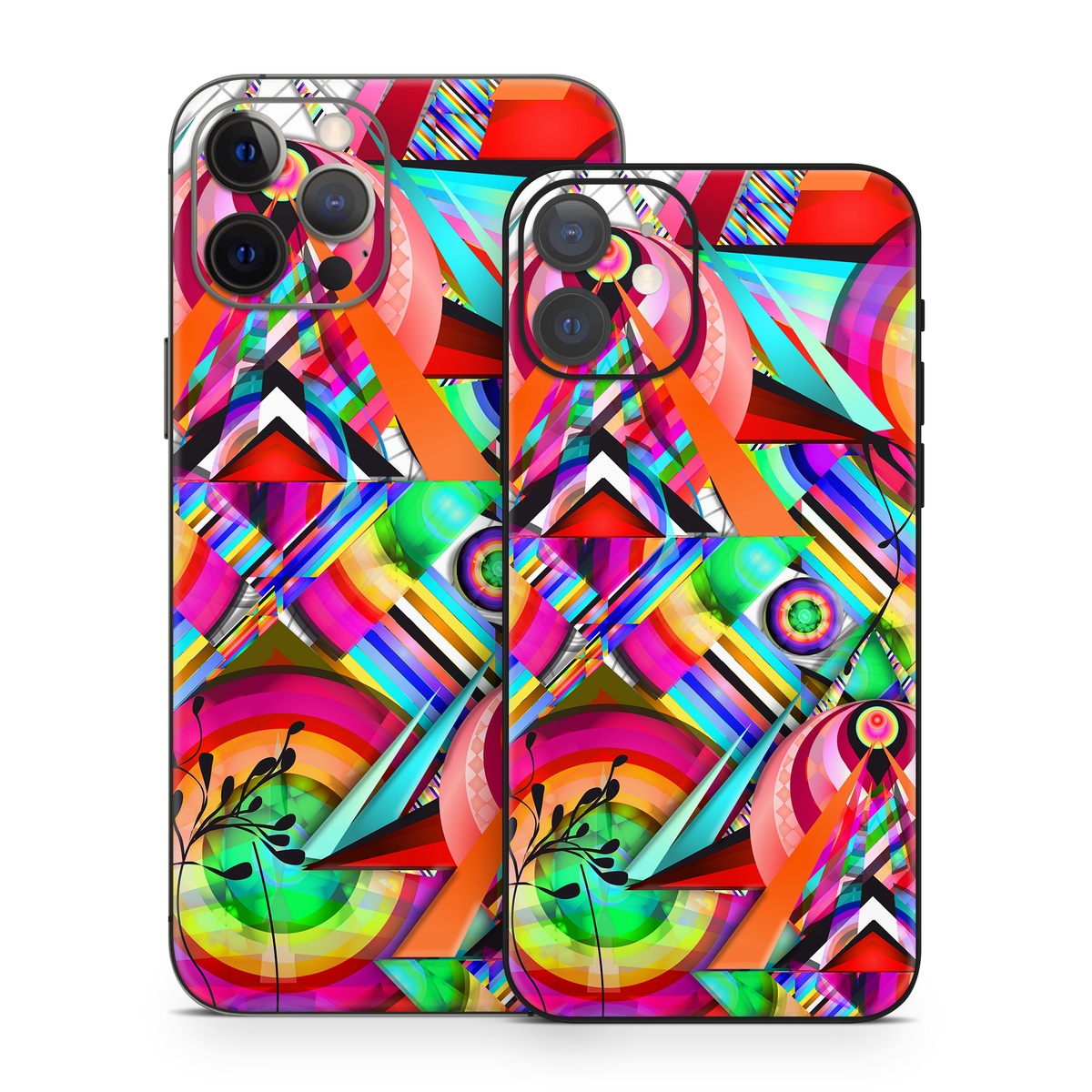iPhone 12 Series Skin design of Psychedelic art, Pattern, Design, Graphic design, Colorfulness, Visual arts, Circle, Art, with red, pink, green, yellow, orange colors