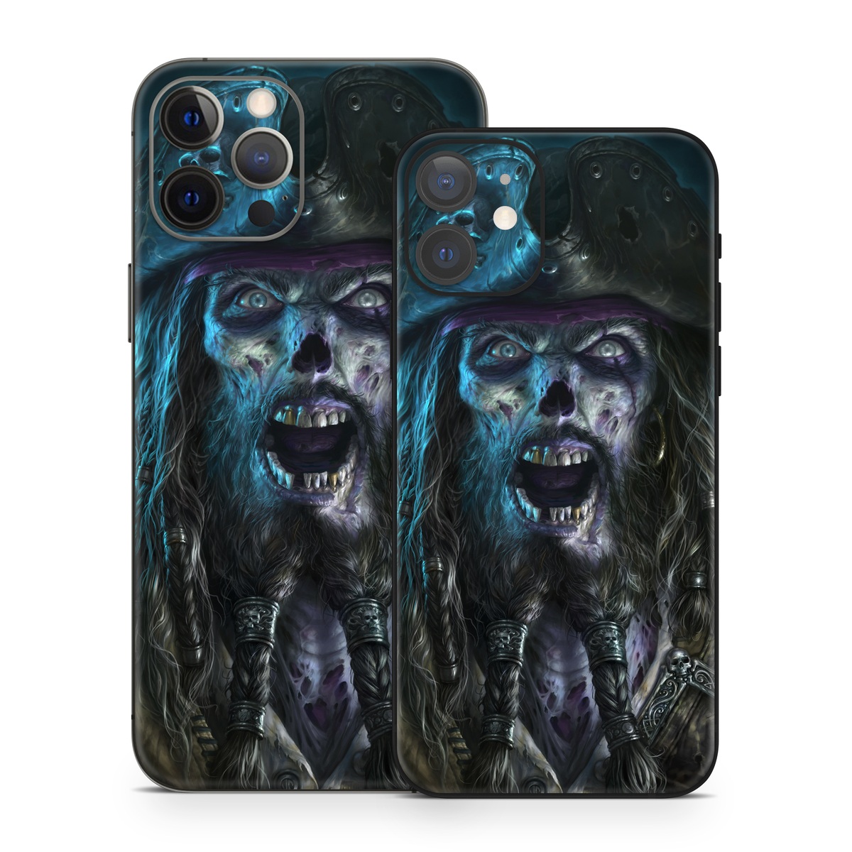 iPhone 12 Series Skin design of Darkness, Illustration, Art, Ghost, Fictional character, Beard, with black, white, blue, gray colors