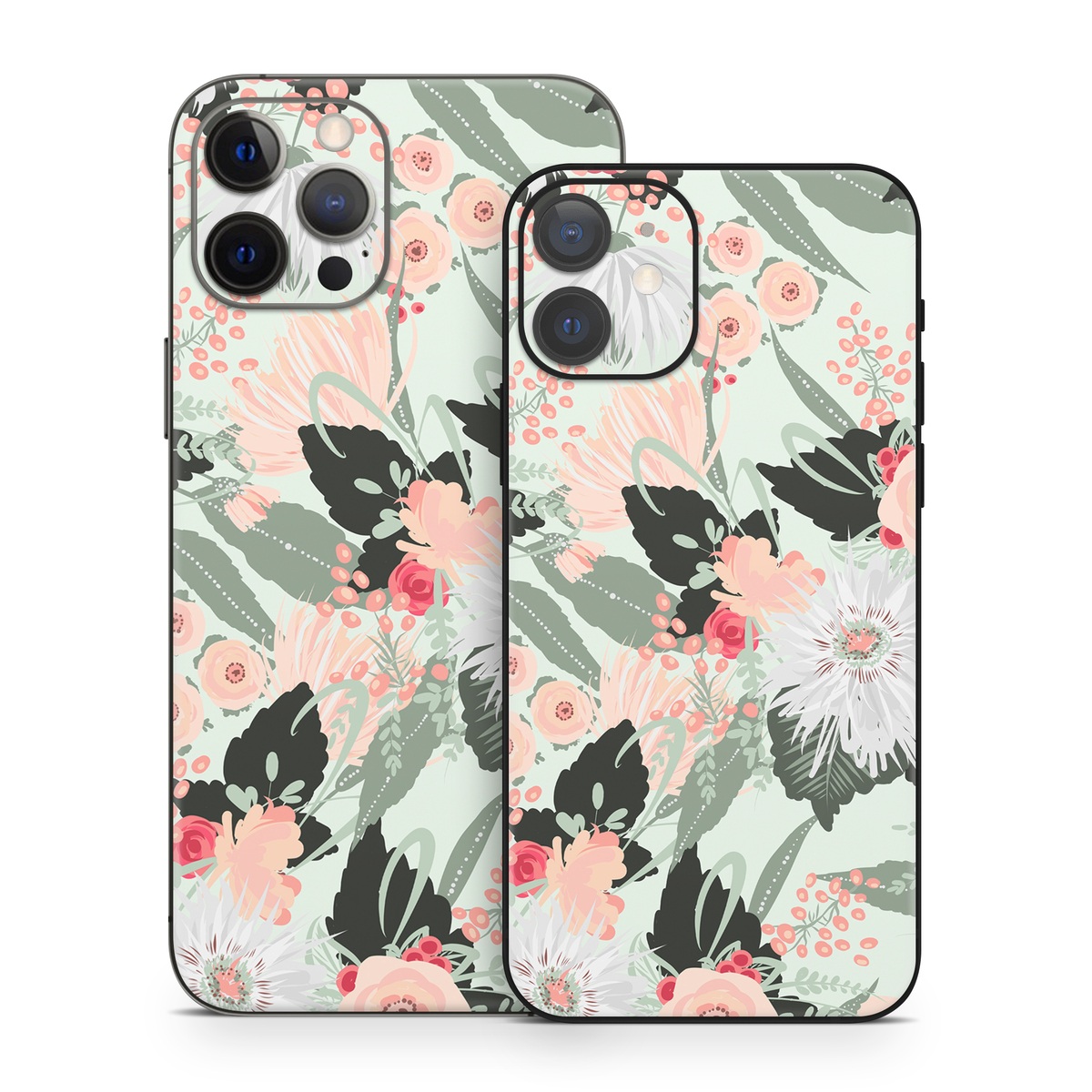iPhone 12 Series Skin design of Pattern, Pink, Floral design, Design, Textile, Wrapping paper, Plant, Peach, Flower, with green, red, white, pink colors