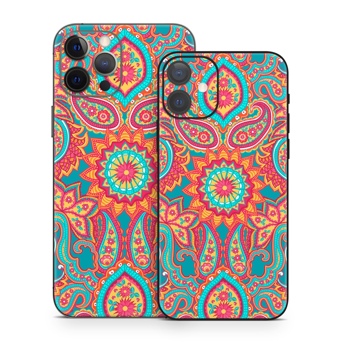 iPhone 12 Series Skin design of Pattern, Paisley, Motif, Visual arts, Design, Art, Textile, Psychedelic art, with orange, yellow, blue, red colors