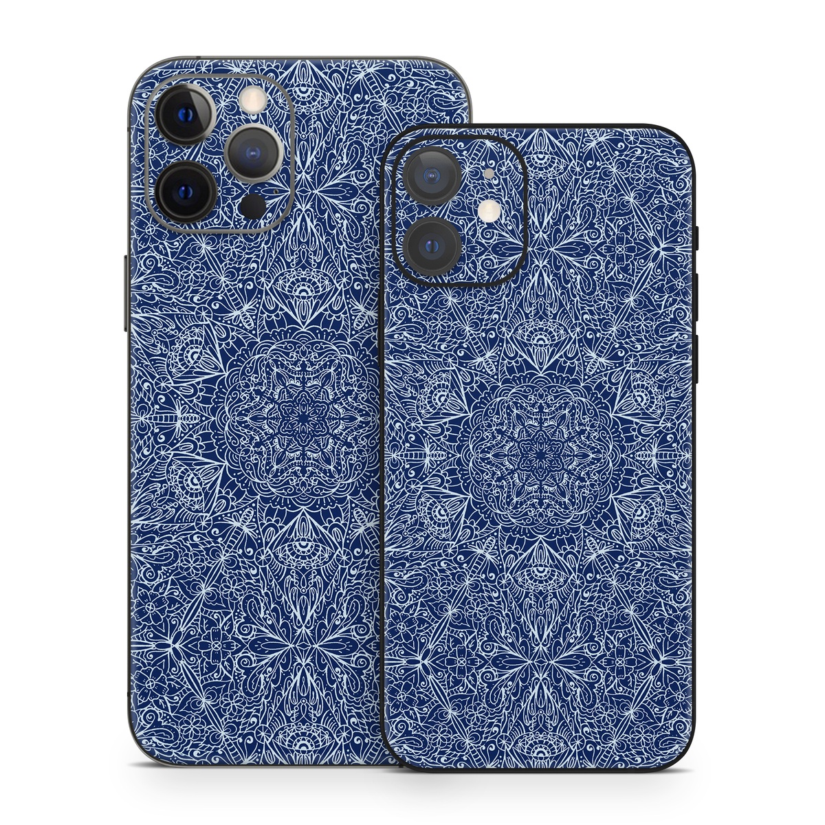 iPhone 12 Series Skin design of Blue, Pattern, Azure, Cobalt blue, Design, Textile, Electric blue, Wallpaper, Symmetry, with blue, white colors