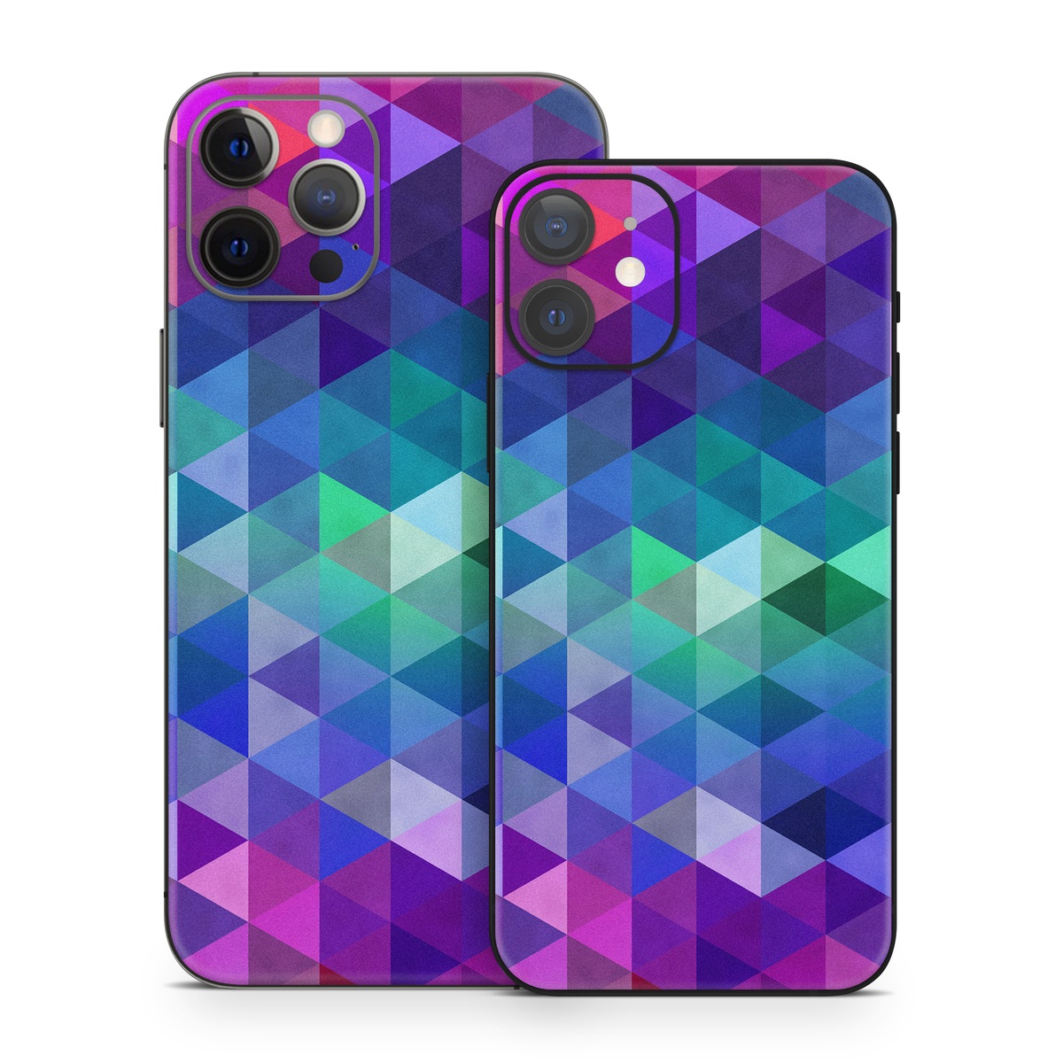 iPhone 12 Series Skin design of Purple, Violet, Pattern, Blue, Magenta, Triangle, Line, Design, Graphic design, Symmetry, with blue, purple, green, red, pink colors
