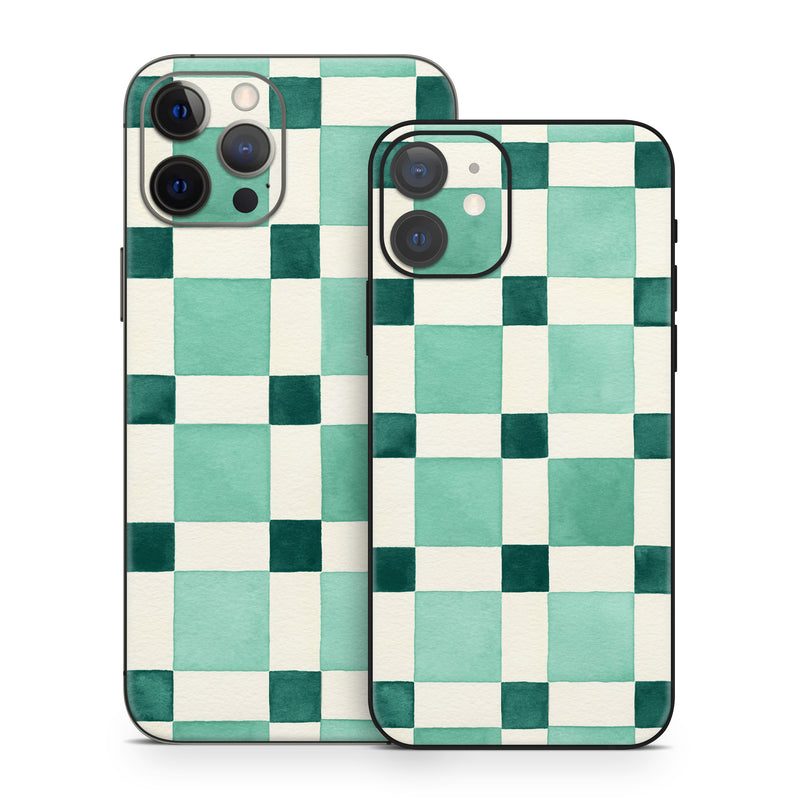 iPhone 12 Series Skin design of Linens, Tile, with white, green colors