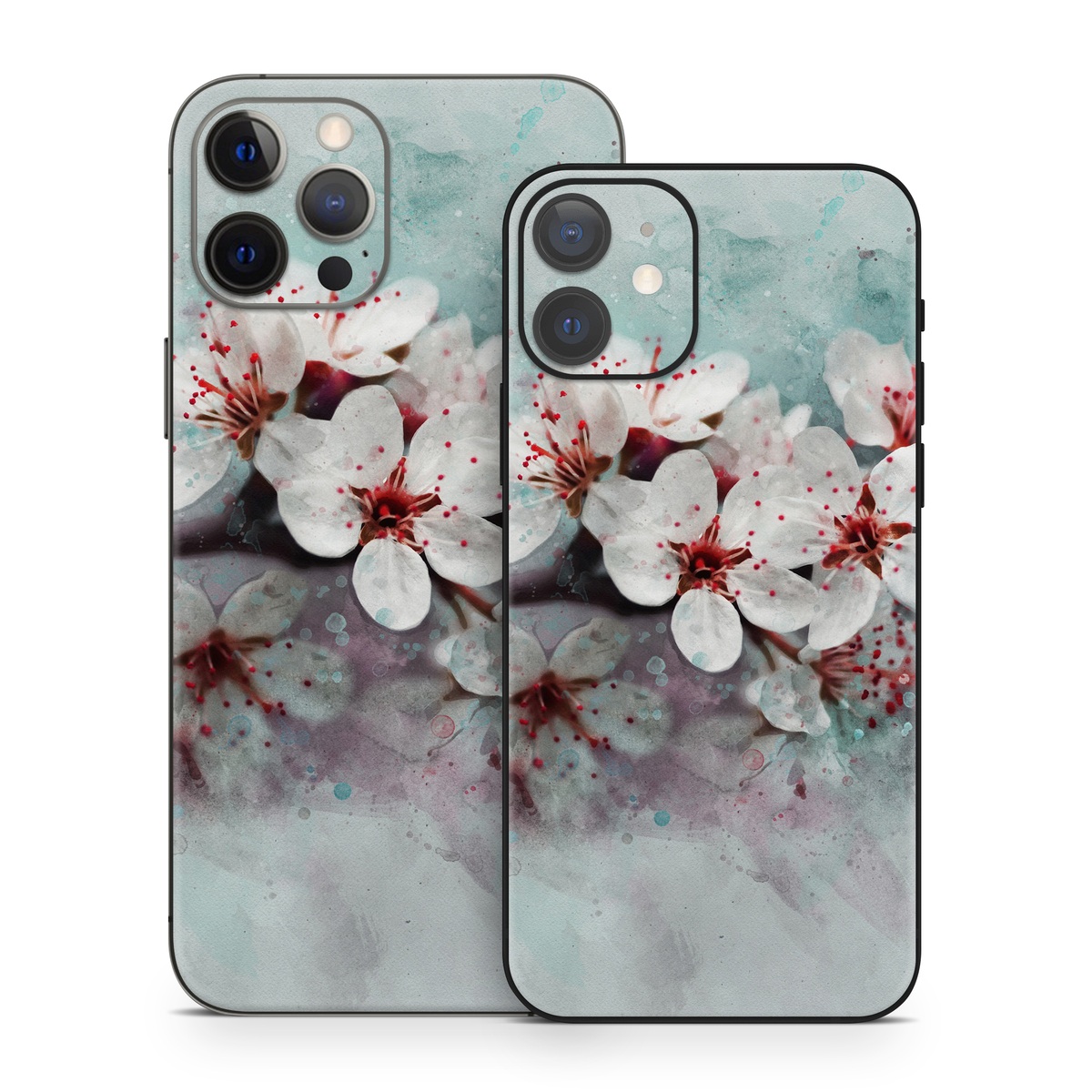 iPhone 12 Series Skin design of Blossom, Flower, Cherry blossom, Watercolor paint, Plant, Spring, Pink, Petal, Branch, Painting, with white, gray, red, pink, purple, blue colors