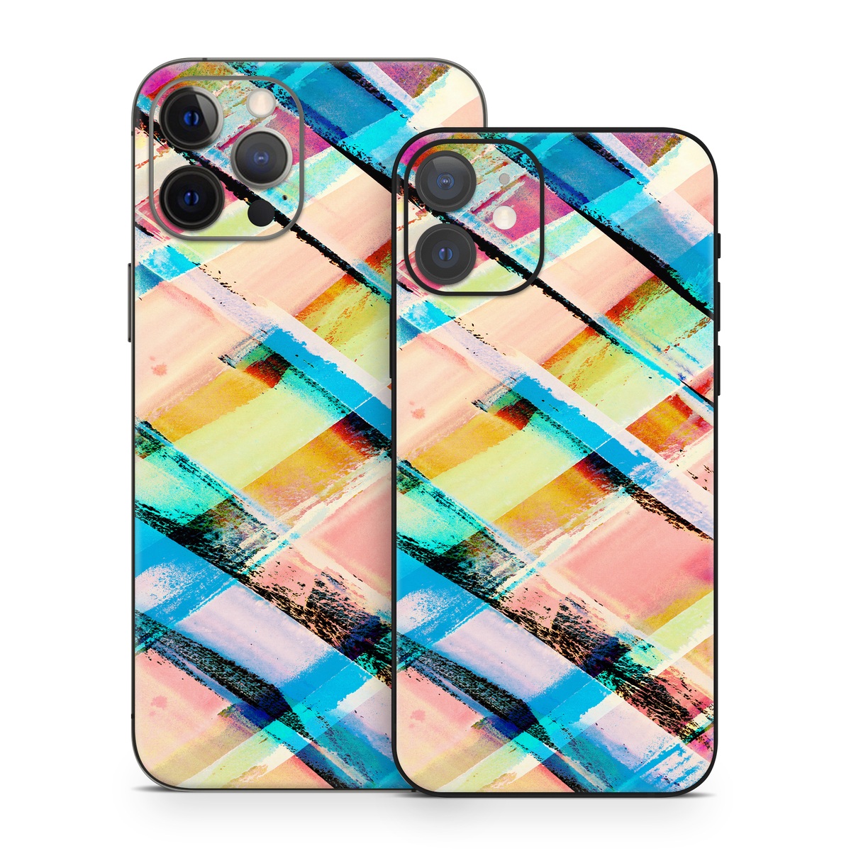 iPhone 12 Series Skin design of Line, Pattern, Turquoise, Plaid, Orange, Colorfulness, Design, Textile, Tints and shades, with blue, pink, red, purple, yellow, orange colors