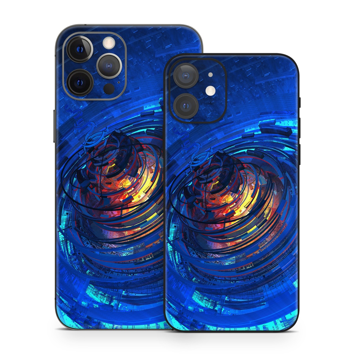 iPhone 12 Series Skin design of Blue, Water, Circle, Vortex, Electric blue, Wave, Liquid, Graphics, Pattern, Colorfulness, with blue, orange, yellow colors