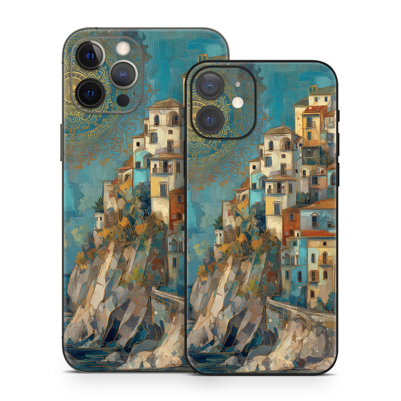 iPhone 12 Series Skin design of Blue, Visual arts, Paint, Painting, Art Paint, Watercolor painting, Village, Modern art, Mural, Acrylic paint, with blue, yellow, white, gray, red, blue, pink, green colors