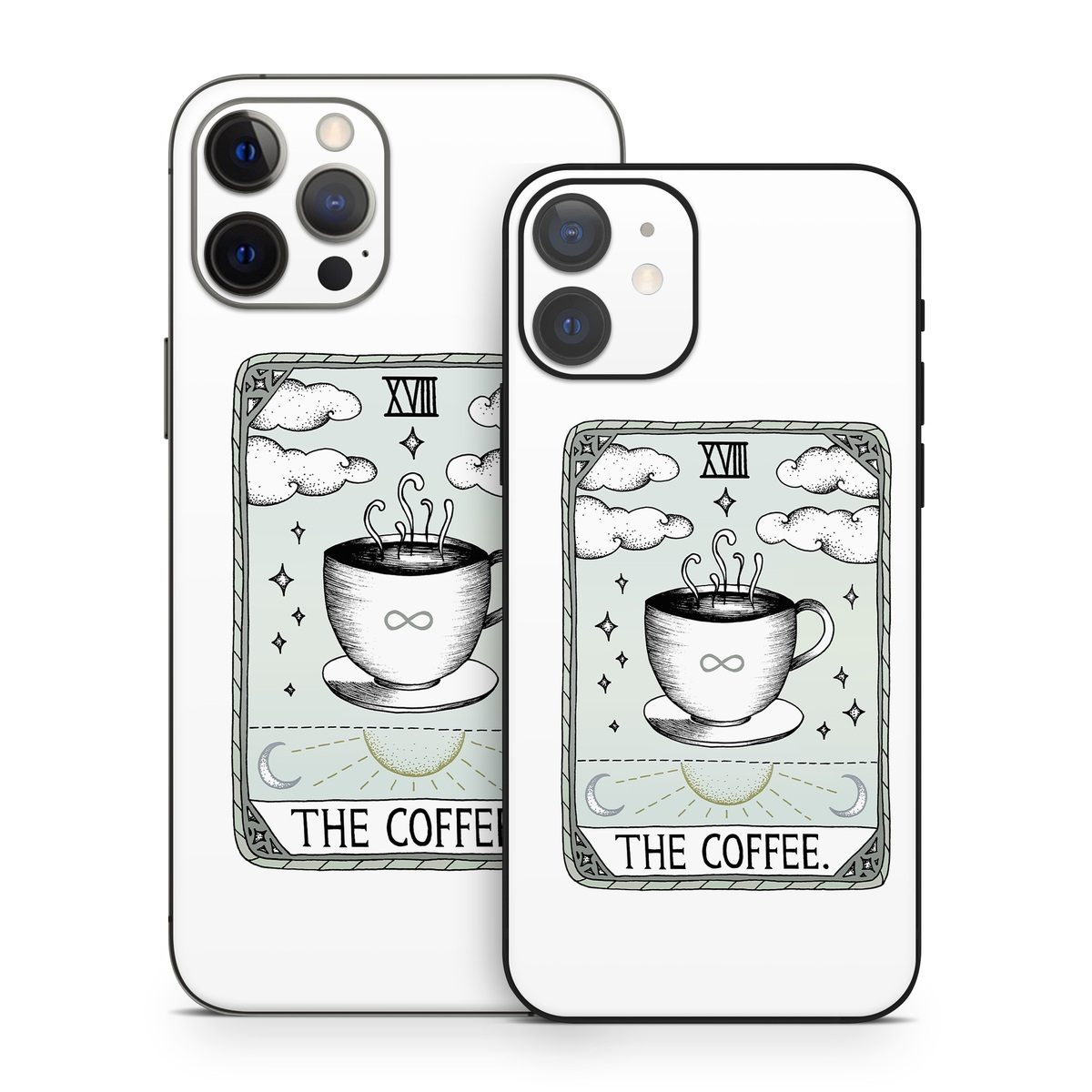 iPhone 12 Series Skin design of Cup, Cartoon, Drinkware, Coffee cup, Tableware, Teacup, Illustration, Drink, Line art, with white, black, green, gray, yellow colors