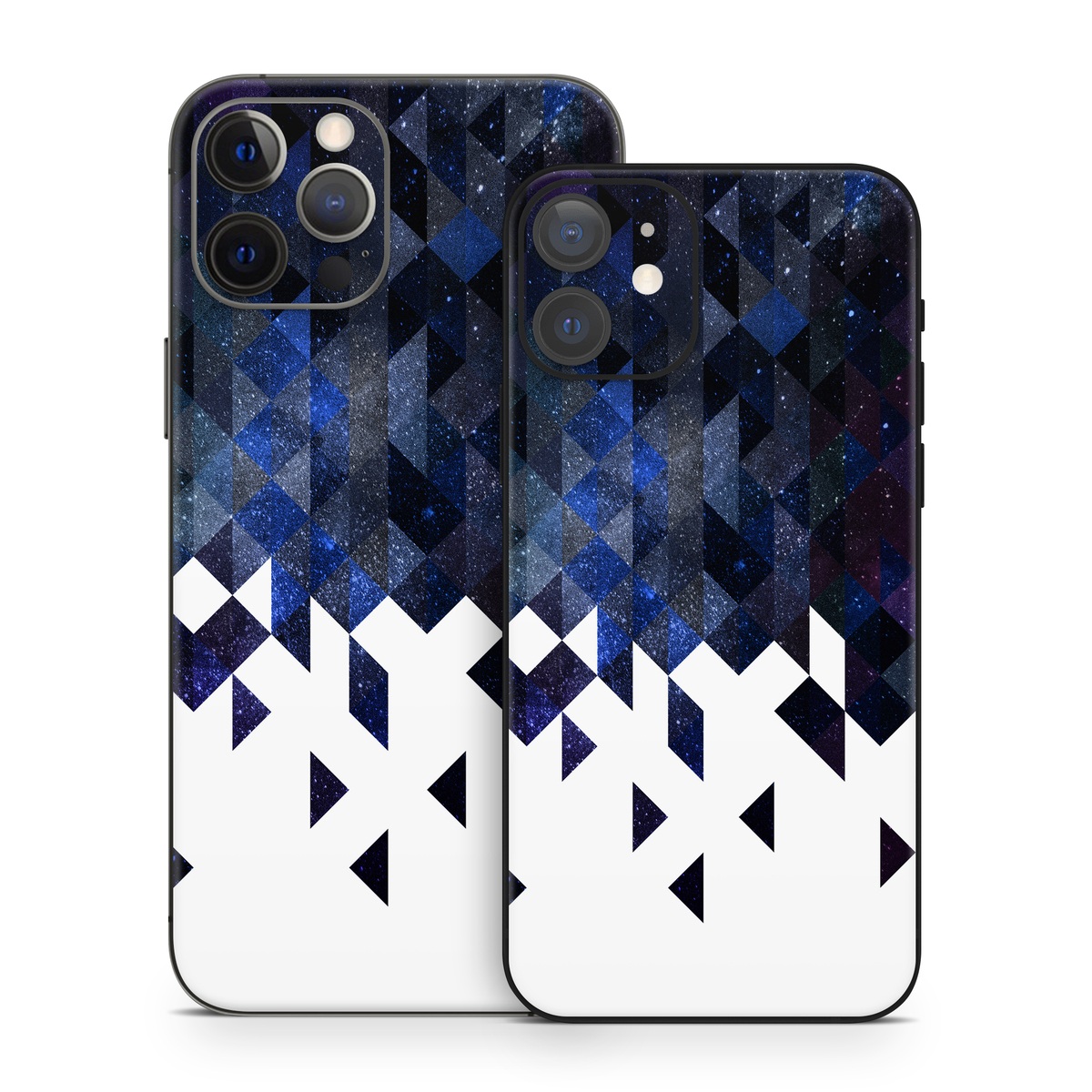 iPhone 12 Series Skin design of Text, Pattern, Graphic design, Font, Purple, Design, Line, Triangle, Logo, Graphics, with black, blue, white colors