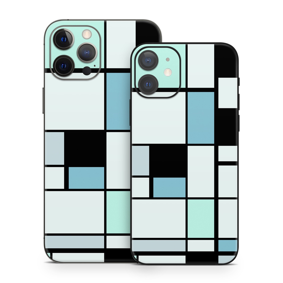 iPhone 12 Series Skin design of Blue, Line, Turquoise, Pattern, Rectangle, Design, Parallel, Square, Symmetry, Tints and shades, with black, blue, green colors