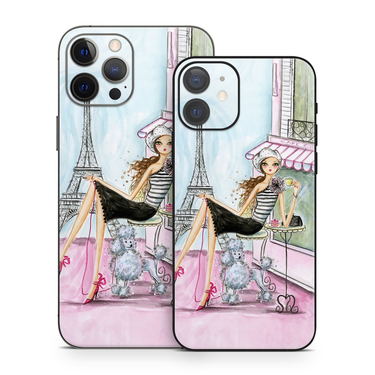 iPhone 12 Skin design of Pink, Illustration, Sitting, Konghou, Watercolor paint, Fashion illustration, Art, Drawing, Style, with gray, purple, blue, black, pink colors