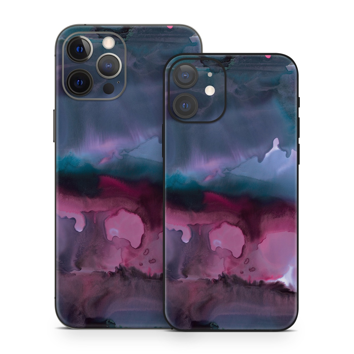 iPhone 12 Series Skin design of Watercolor paint, Purple, Painting, Ice, Magenta, Sky, Art, Cloud, Paint, Modern art, with black, white, purple, blue, red colors