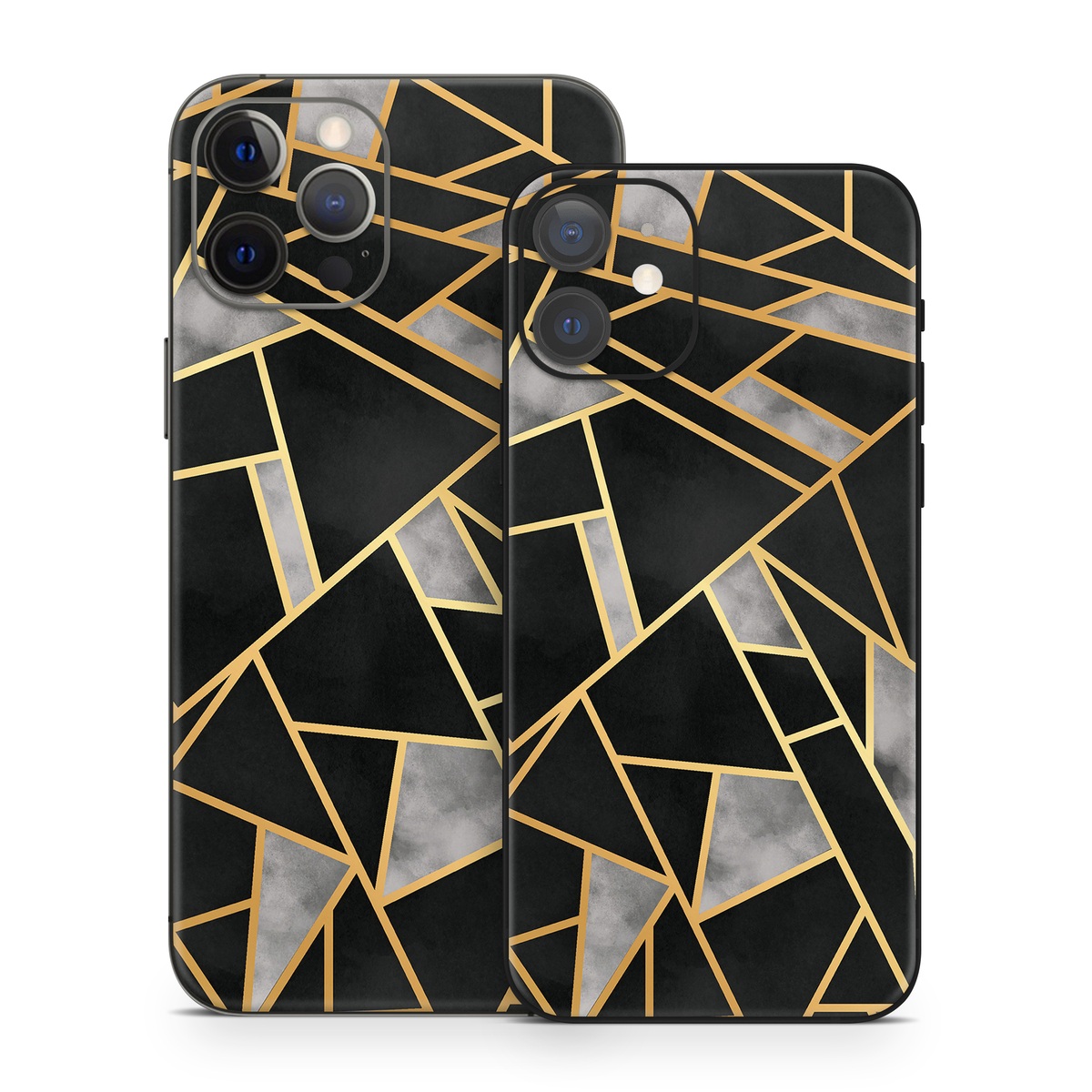 iPhone 12 Series Skin design of Pattern, Triangle, Yellow, Line, Tile, Floor, Design, Symmetry, Architecture, Flooring, with black, gray, yellow colors