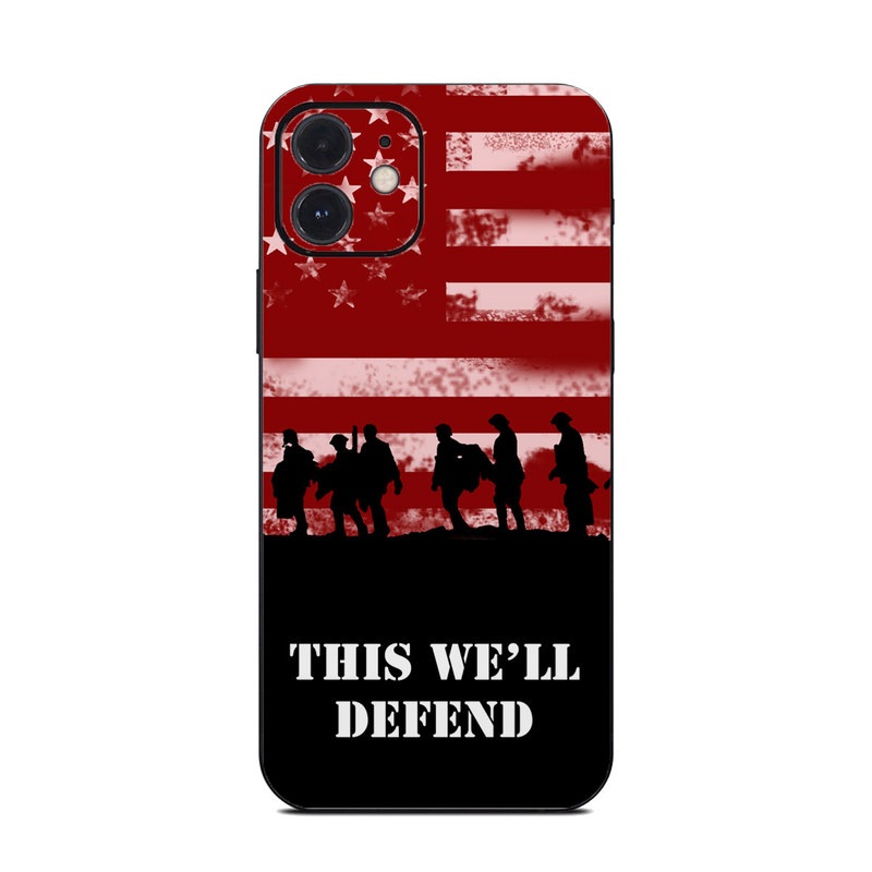 iPhone 12 Skin design of Red, Flag, Font, Veterans day, Crowd, Illustration, Silhouette, Red flag, with red, black, gray, pink colors
