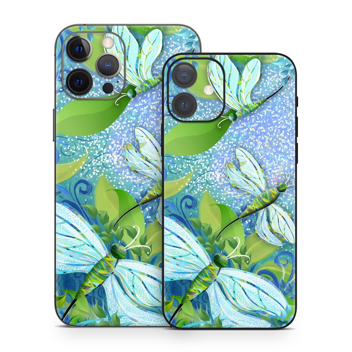 iPhone 12 Series Skin design of Green, Blue, Leaf, Plant, Pattern, Tree, Design, Organism, Branch, Flower, with gray, blue, green, purple colors