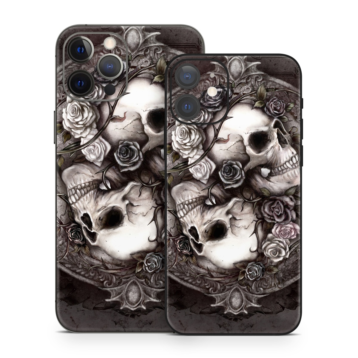 iPhone 12 Series Skin design of Skull, Bone, Illustration, Font, Still life photography, Photography, Still life, Art, Monochrome, Circle, with black, white, brown, pink colors