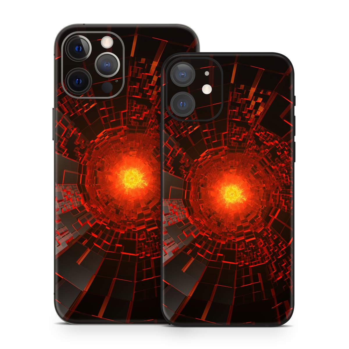 iPhone 12 Series Skin design of Red, Fractal art, Light, Circle, Design, Art, Graphics, Symmetry, Pattern, Space, with black, red colors