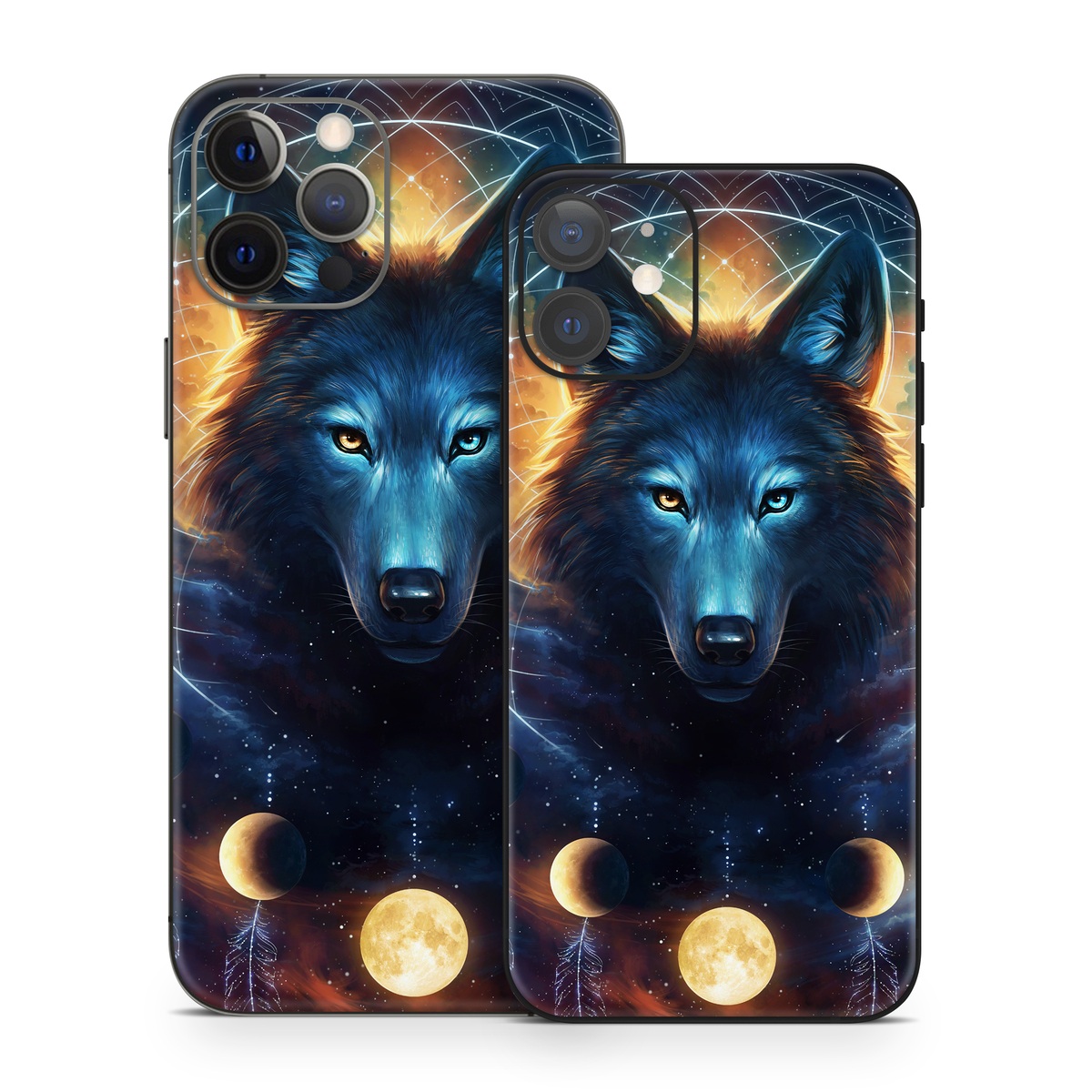 iPhone 12 Series Skin design of Light, Nature, Carnivore, Organism, Dog breed, Art, Electric blue, Space, Midnight, Illustration, with black, blue, yellow, orange, green, red, white colors