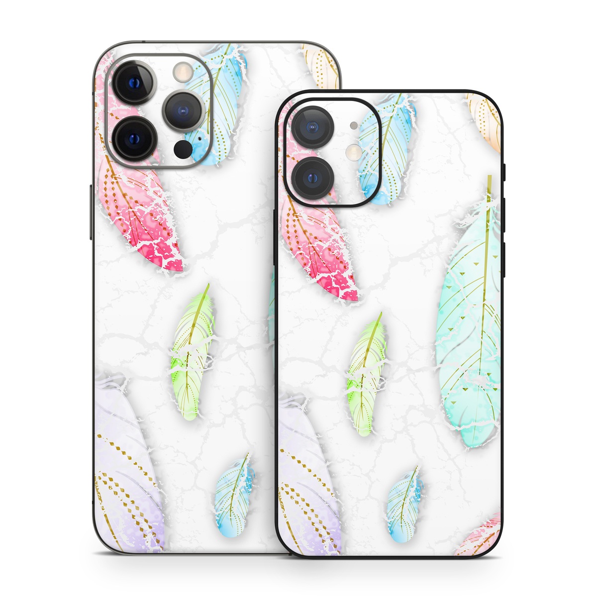 iPhone 12 Series Skin design of Feather, Fashion accessory, Jewellery, with red, blue, green, purple, white, brown colors