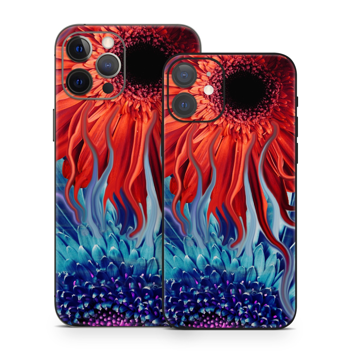 iPhone 12 Series Skin design of Psychedelic art, Pattern, Organism, Colorfulness, Art, Flower, Petal, Design, Fractal art, Electric blue, with red, black, blue, purple, gray colors