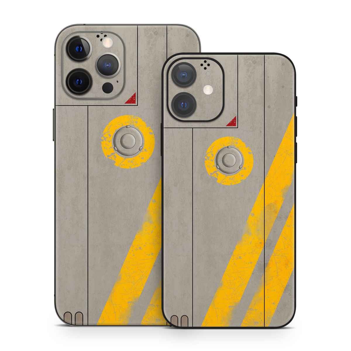 iPhone 12 Series Skin design of Yellow, Wall, Line, Orange, Design, Concrete, Font, Architecture, Parallel, Wood, with gray, yellow, red, black colors