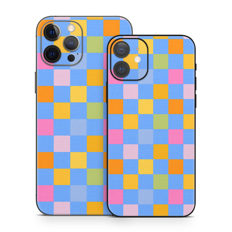 iPhone 12 Series Skin design of Rectangle, Azure, Textile, Orange, Aqua, Font, Symmetry, Magenta, Tints and shades, Parallel, with blue, yellow, orange, green, pink colors