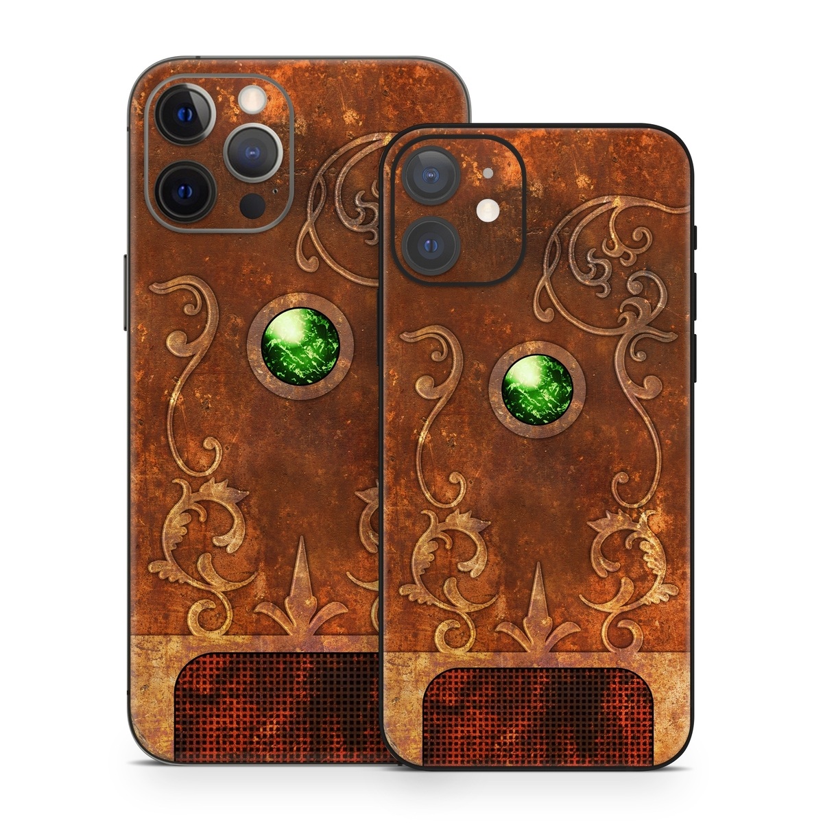 iPhone 12 Series Skin design, with brown, red, yellow, green, orange colors
